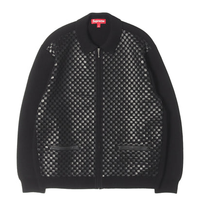 24AW ウーブンレザー ジップアップ ニット カーディガン(Woven Leather Zip Up Cardigan)