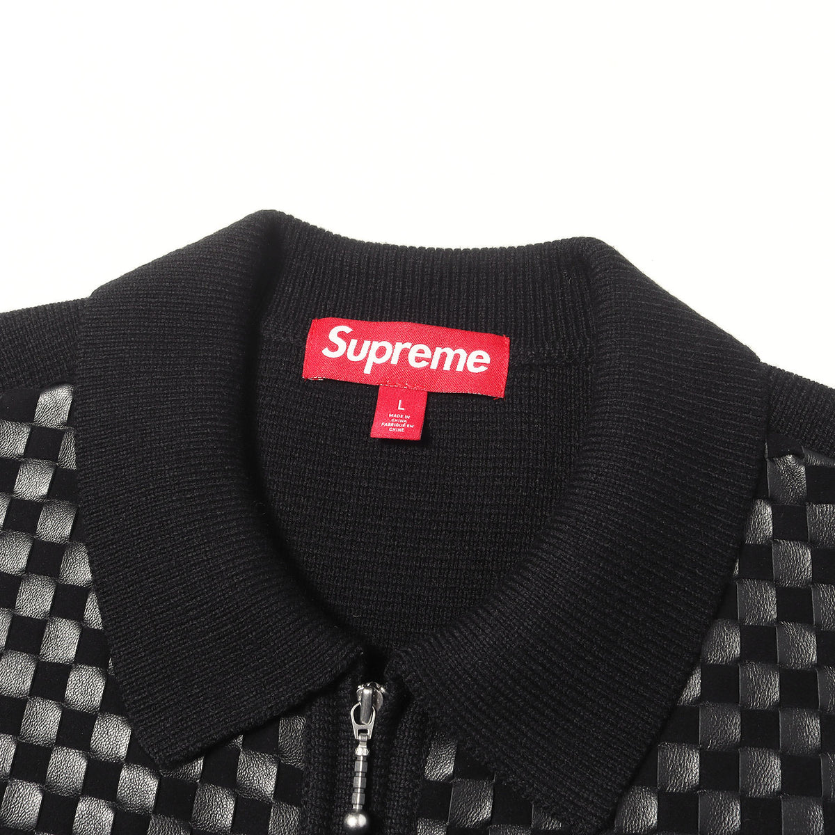 24AW ウーブンレザー ジップアップ ニット カーディガン(Woven Leather Zip Up Cardigan)