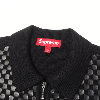 24AW ウーブンレザー ジップアップ ニット カーディガン(Woven Leather Zip Up Cardigan)