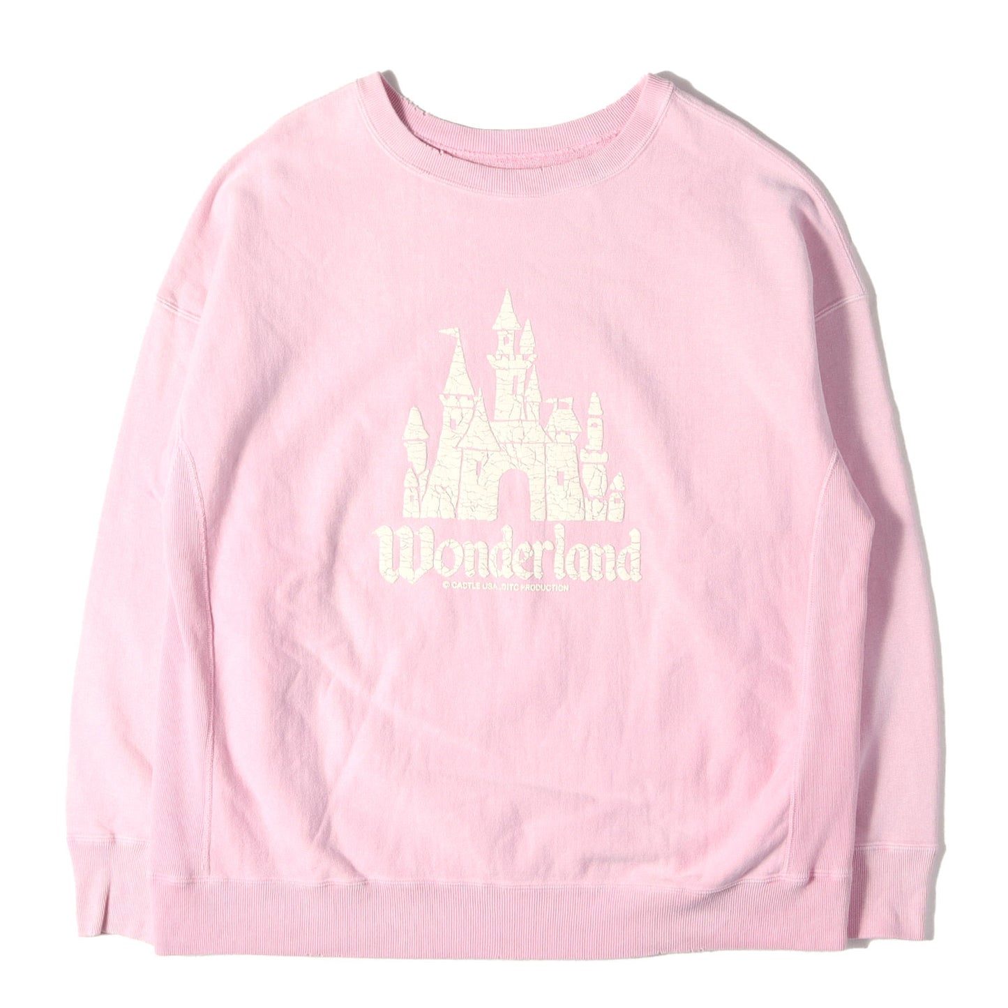 ダメージ加工 ひび割れ発砲プリント リバースウィーブ スウェット(WONDER LAND CREW SWEAT SHIRTS)
