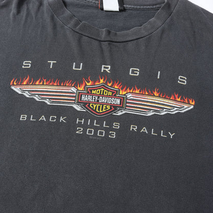 [雰囲気抜群] 00s 4面プリント 袖ロゴ フレイム エンブレム ロングスリーブ Tシャツ USA製