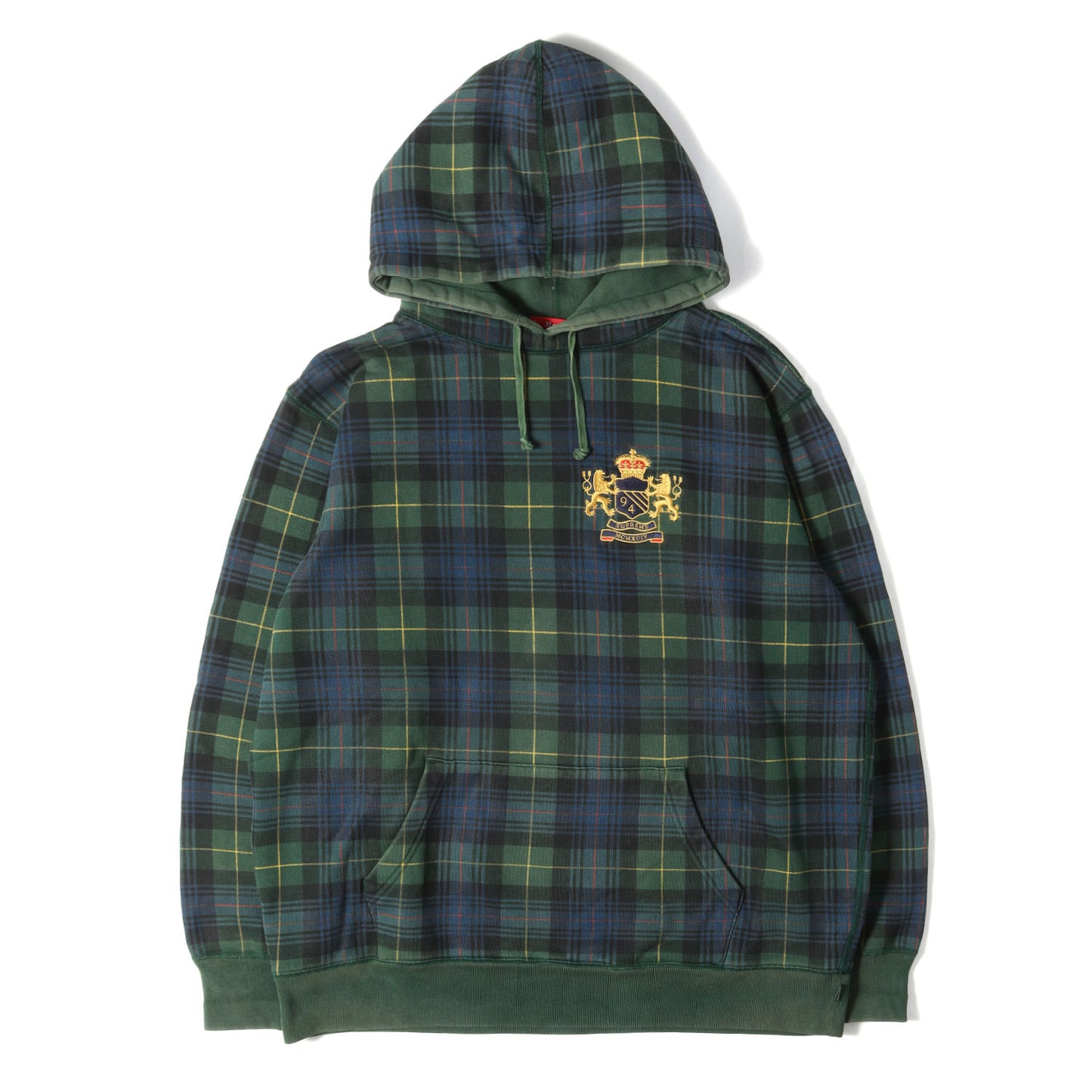 00s エンブレム刺繍 タータンチェック スウェットパーカー(Plaid Crest hoody)