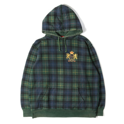 00s エンブレム刺繍 タータンチェック スウェットパーカー(Plaid Crest hoody)
