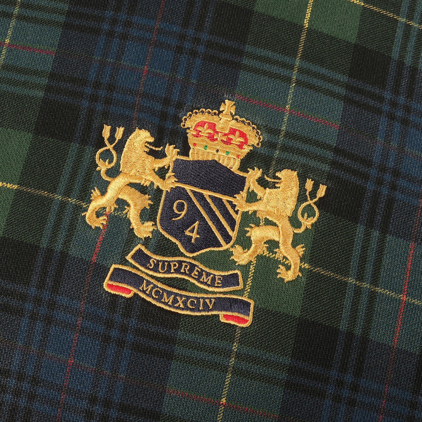00s エンブレム刺繍 タータンチェック スウェットパーカー(Plaid Crest hoody)