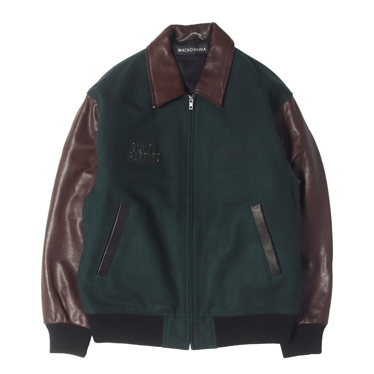 25AW ロゴ刺繍 袖レザー メルトン バーシティジャケット / スタジャン(LEATHER VARSITY JACKET)