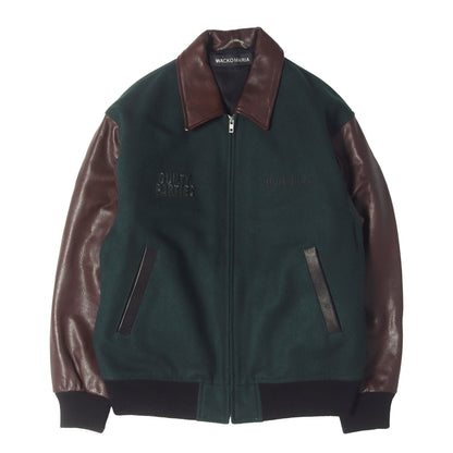 25AW ロゴ刺繍 袖レザー メルトン バーシティジャケット / スタジャン(LEATHER VARSITY JACKET)