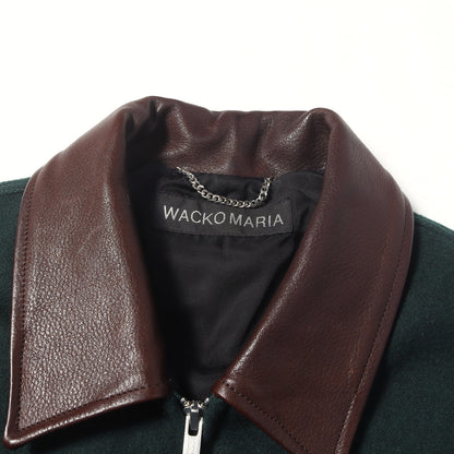 25AW ロゴ刺繍 袖レザー メルトン バーシティジャケット / スタジャン(LEATHER VARSITY JACKET)
