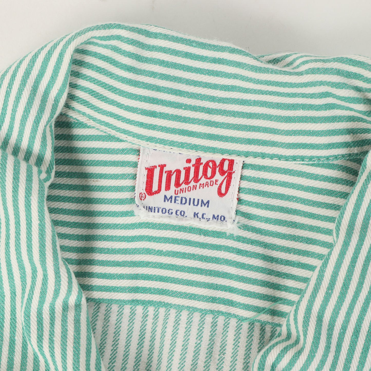 60s マチ付き ヒッコリー ストライプ 半袖 ワーク シャツ / USA製 Unitog ユニトグ