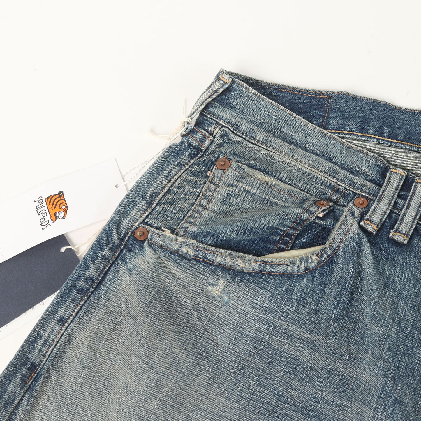 ×Soulgoods ダメージリペア加工 デニムパンツ(SG REGULAR TAPERED REMAKE 5P PANTS)