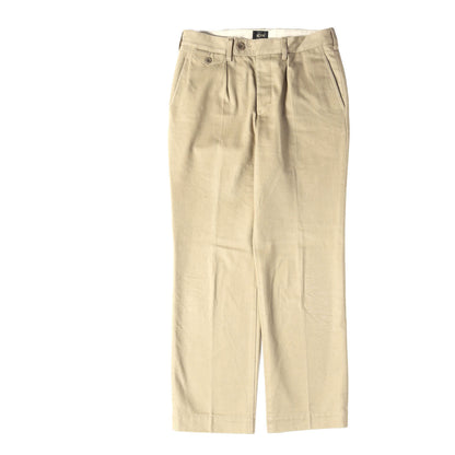 コットン カツラギ ワンタック ワークパンツ (SINGLE PLEATED COTTON TWILL TROUSERS)