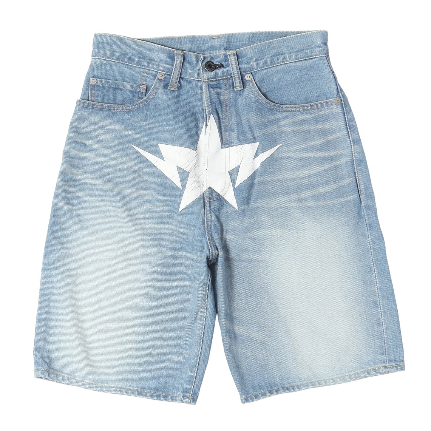 23SS ヴィンテージ加工 フロント ツインSTA デニムショーツ(Star Logo Denim Shorts)