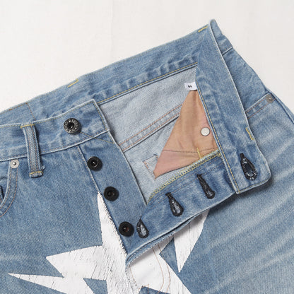 23SS ヴィンテージ加工 フロント ツインSTA デニムショーツ(Star Logo Denim Shorts)