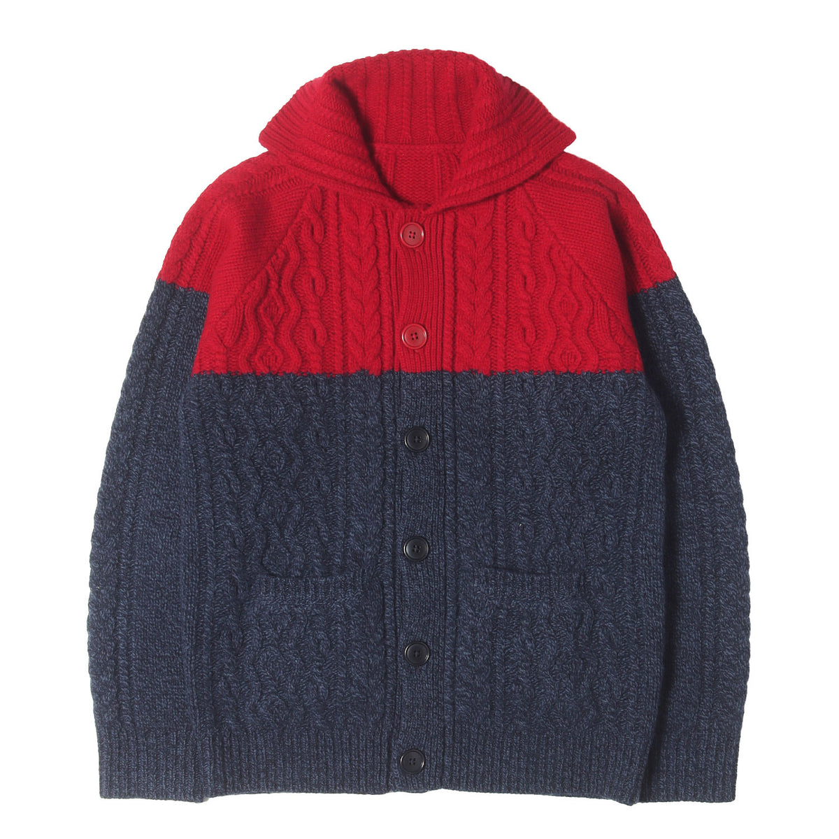 フィッシャーマン 2トーン 襟付き ニット カーディガン(FISHERMAN 2 TONE CREW NECK KNIT)
