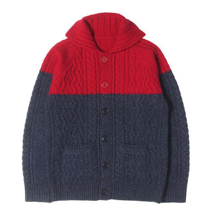 フィッシャーマン 2トーン 襟付き ニット カーディガン(FISHERMAN 2 TONE CREW NECK KNIT)