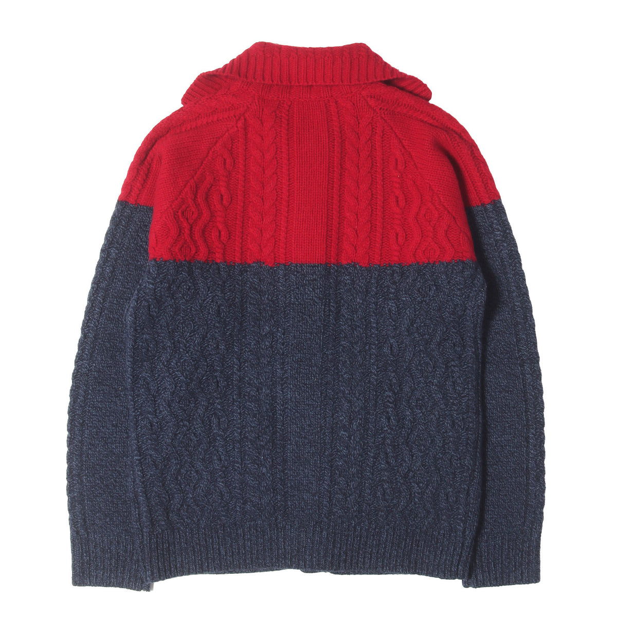 フィッシャーマン 2トーン 襟付き ニット カーディガン(FISHERMAN 2 TONE CREW NECK KNIT)