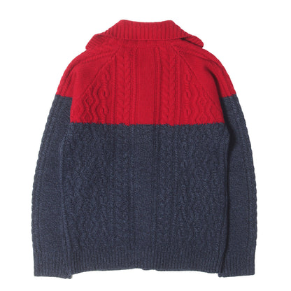 フィッシャーマン 2トーン 襟付き ニット カーディガン(FISHERMAN 2 TONE CREW NECK KNIT)