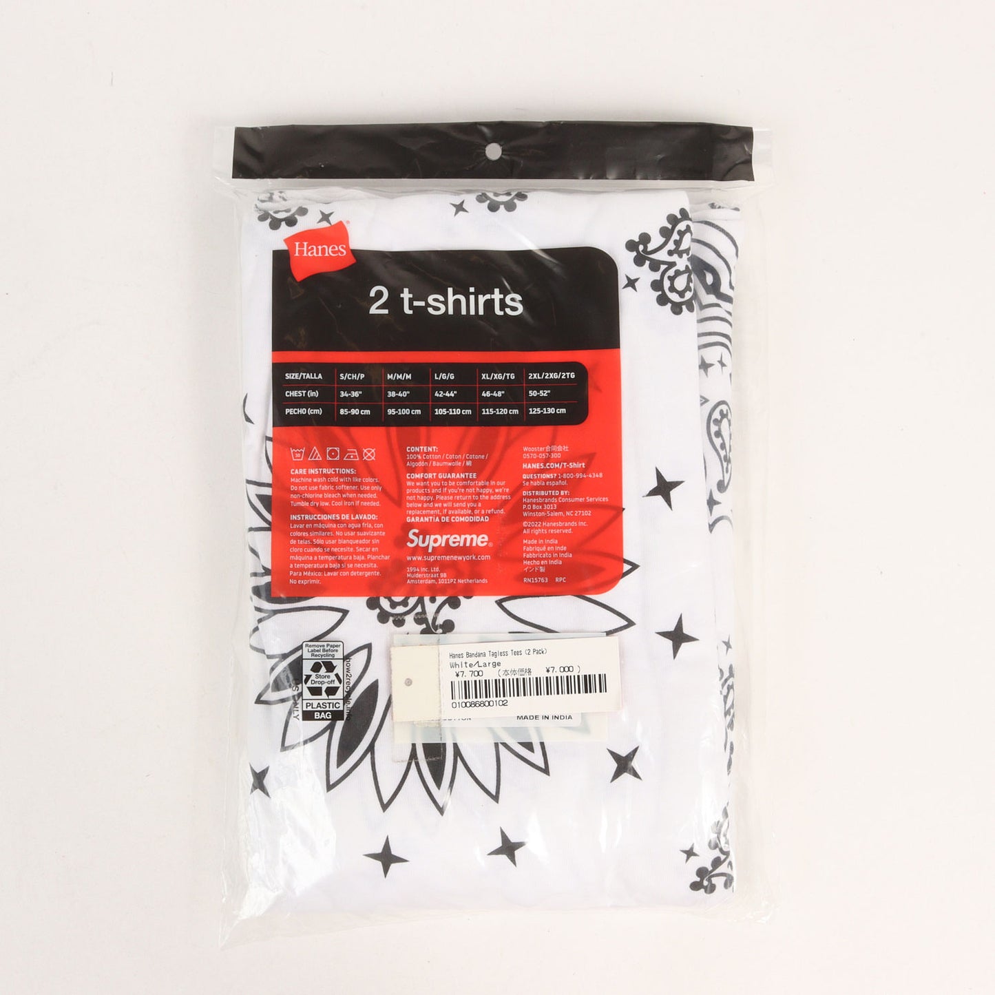22AW ×Hanes バンダナ柄 クルーネック Tシャツ 2枚パック(Bandana Tagless Tees)