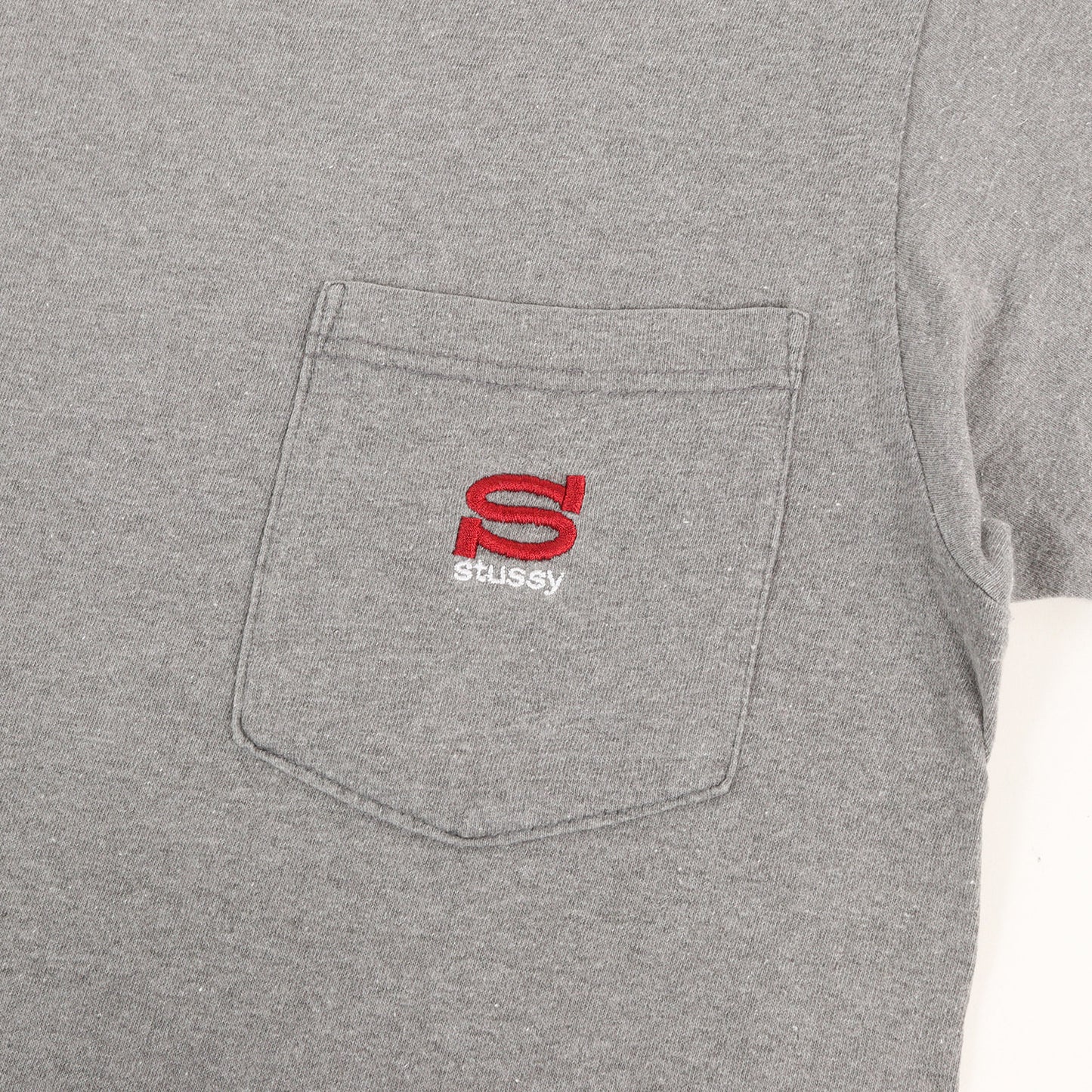 90s OLD STUSSY 白タグ Sロゴ刺繍 ポケット Tシャツ(USA製)
