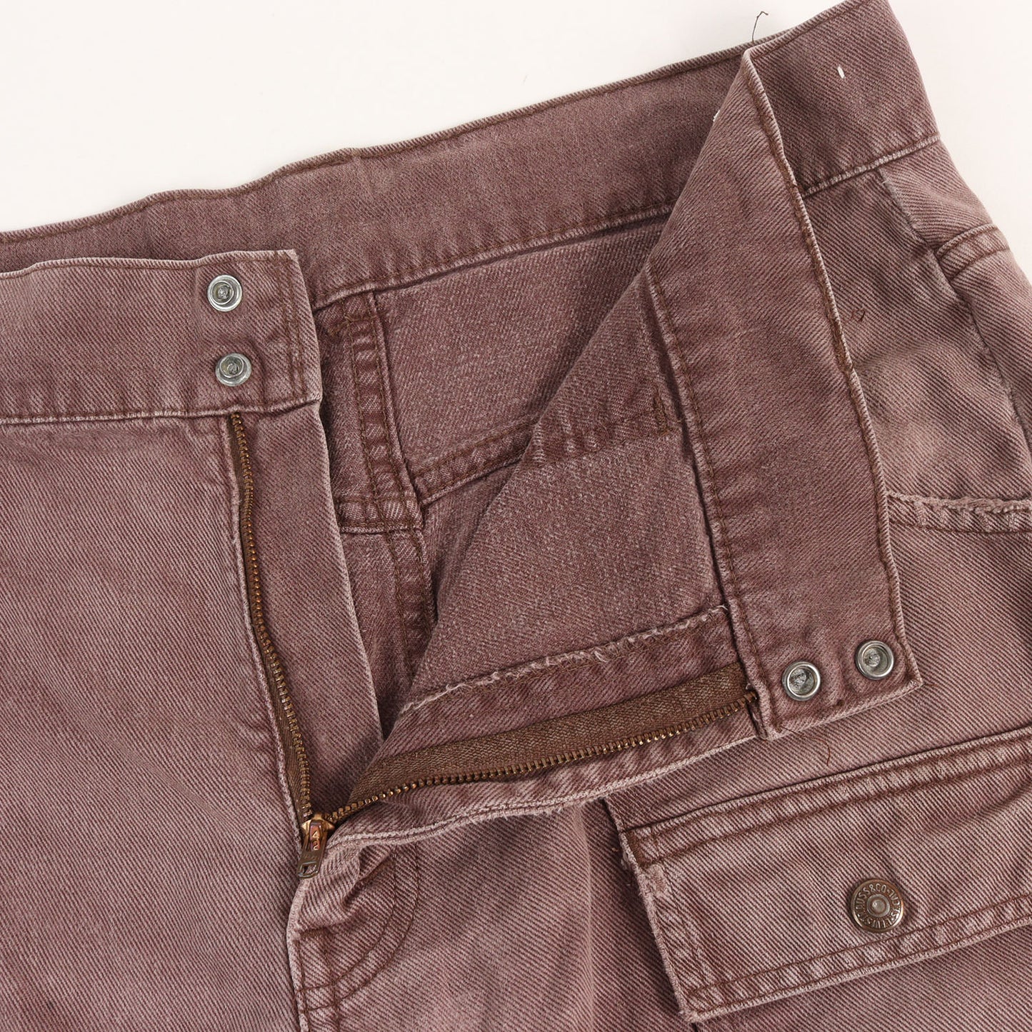[雰囲気抜群] 70s コットンツイル フレア ブッシュパンツ / USA製 白タブ ボタン裏刻印38