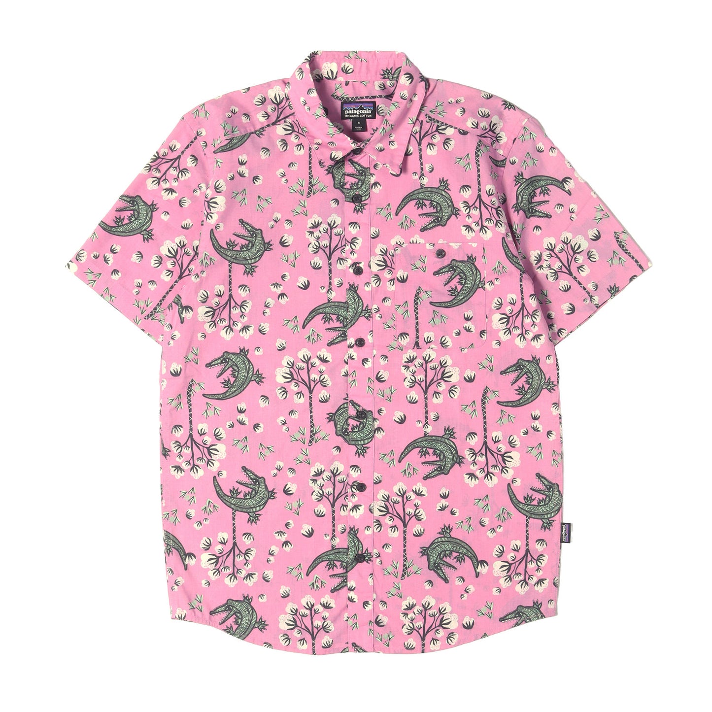 [人気モデル] ワニ × 綿 総柄 ポリコットン 半袖ボタンシャツ (Go-To Shirt)