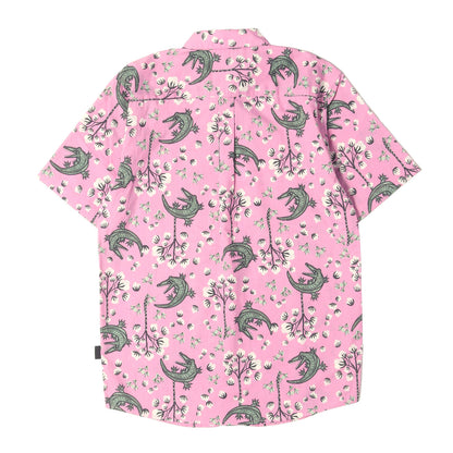 [人気モデル] ワニ × 綿 総柄 ポリコットン 半袖ボタンシャツ (Go-To Shirt)