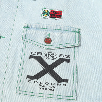 [希少モデル] 90s ロゴマークペイント ブリーチ デニム カバーオール / USA製 Cross Colours