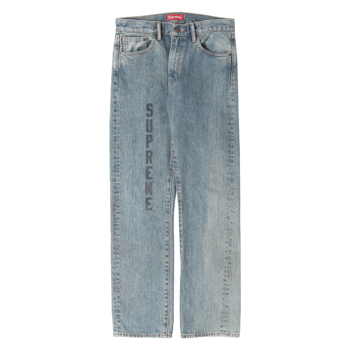 ×Levis ウォッシュ加工 ロゴプリント デニムパンツ(Washed 505 Jean)