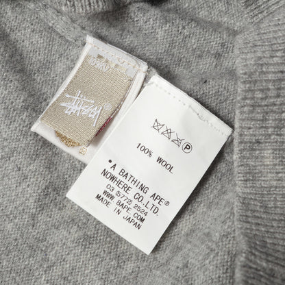 ×STUSSY ワンポイント刺繍 ウールニット カーディガン