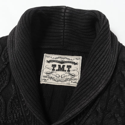 パッチワーク ケーブル編み ショールカラー ニット カーディガン(PATCHWAORK CABLE WASHOUT KNIT CARDIGAN)