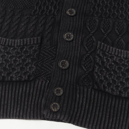 パッチワーク ケーブル編み ショールカラー ニット カーディガン(PATCHWAORK CABLE WASHOUT KNIT CARDIGAN)