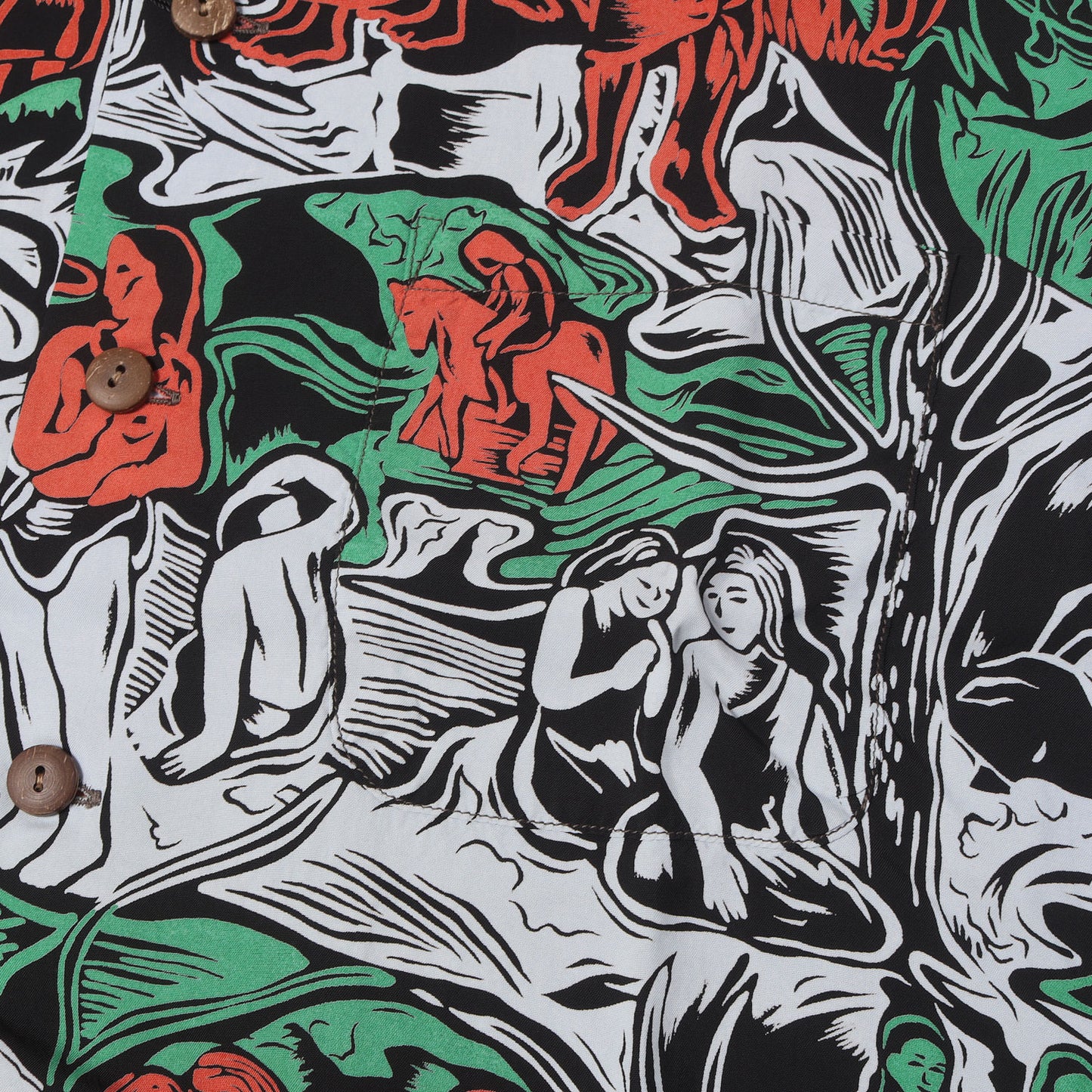 90s KEONI OF HAWAII 初期 ゴーギャン・ウッドカット レーヨン アロハシャツ / GAUGUIN WOODCUT M32500