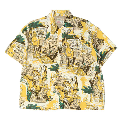 00s KEONI OF HAWAII ×笹尾俊一 イラスト柄 レーヨン アロハシャツ / MELE HAWAII SS30233