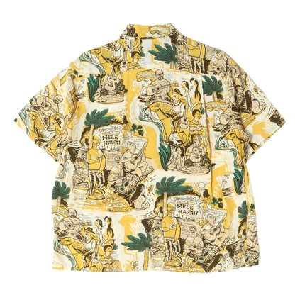 00s KEONI OF HAWAII ×笹尾俊一 イラスト柄 レーヨン アロハシャツ / MELE HAWAII SS30233