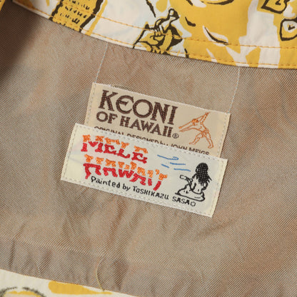 00s KEONI OF HAWAII ×笹尾俊一 イラスト柄 レーヨン アロハシャツ / MELE HAWAII SS30233