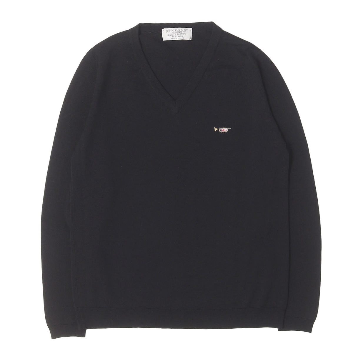 ×JOHN SMEDLEY ワンポイント刺繍 Vネック ハイゲージ ウールニット