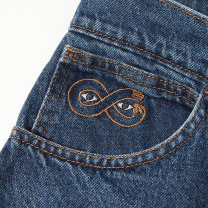 ウォッシュ加工 ワイド テーパード デニムパンツ