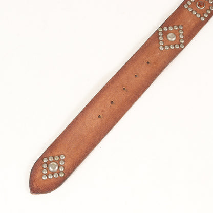ヴィンテージ加工 ラフアウトレザー スタッズベルト (Studded Roughout Leather Belt) イタリア製