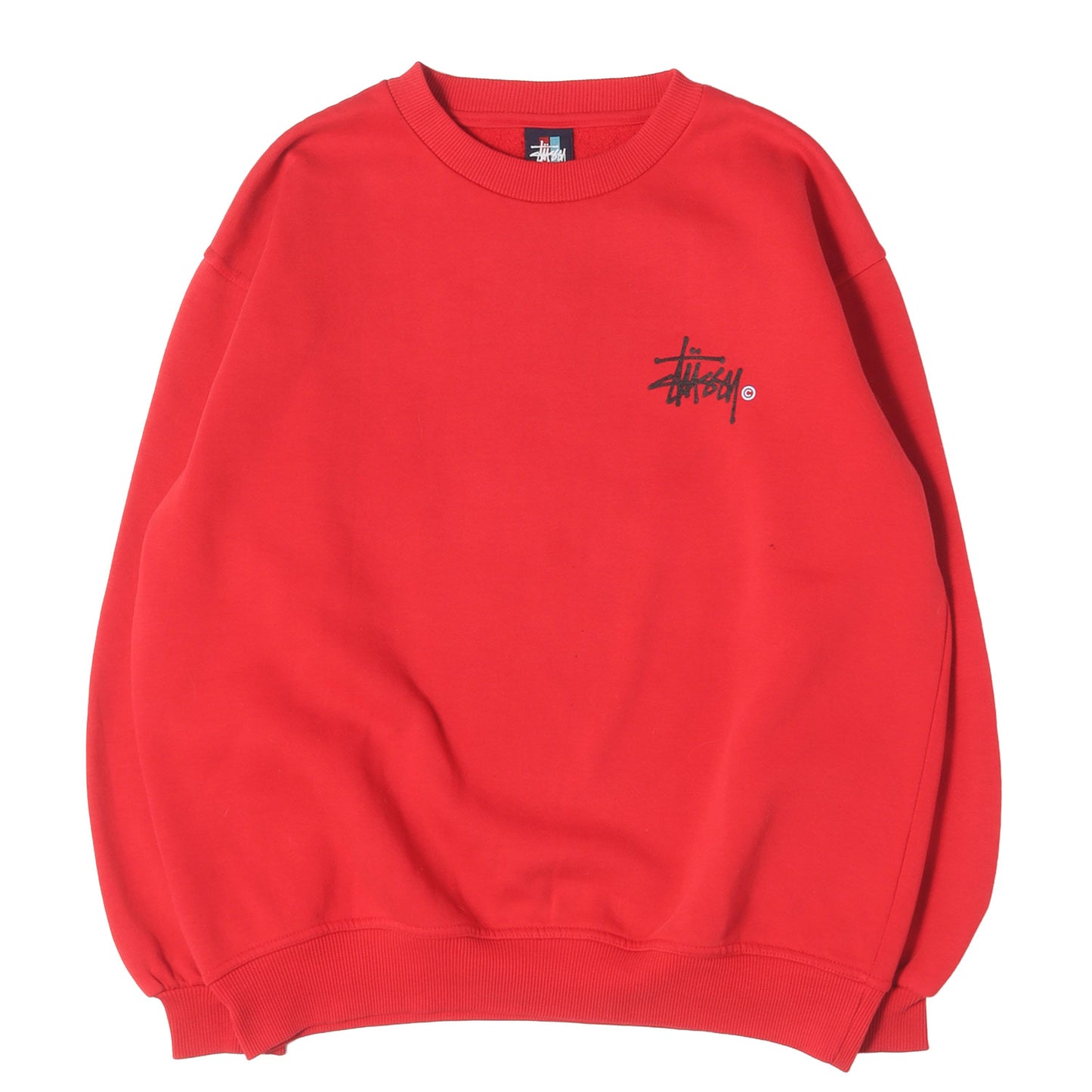 90s OLD STUSSY 赤青タグ ストックロゴ クルーネック スウェット(USA製)