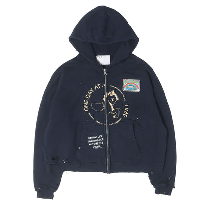 26SS ダメージ加工 オーバーサイズ フルジップ スウェットパーカー(Treatment Center Zip Up Hoodie)