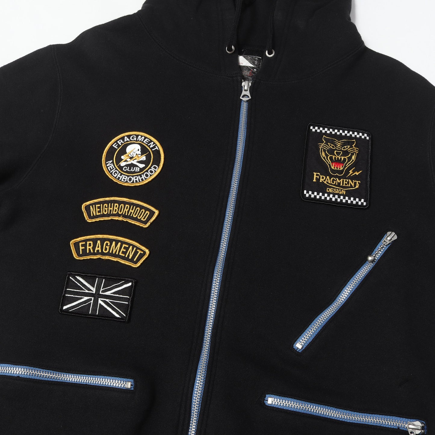 00s 初売り限定 ×fragment design ワッペン付き ライダースデザイン ジップ スウェットパーカー