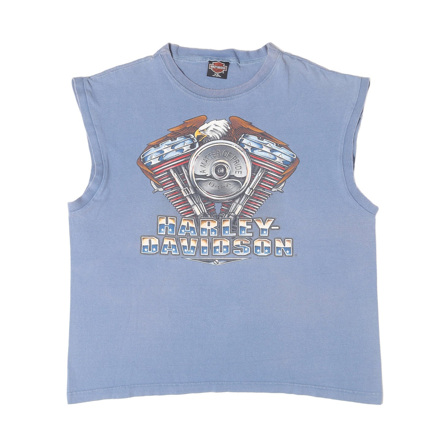 [Goodフェード] 90s 両面プリント イーグル V2エンジン シールドエンブレム ノースリーブ Tシャツ USA製