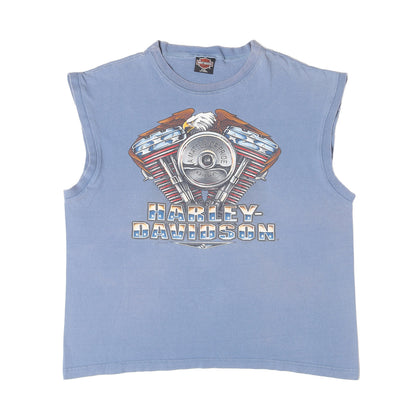 [Goodフェード] 90s 両面プリント イーグル V2エンジン シールドエンブレム ノースリーブ Tシャツ USA製