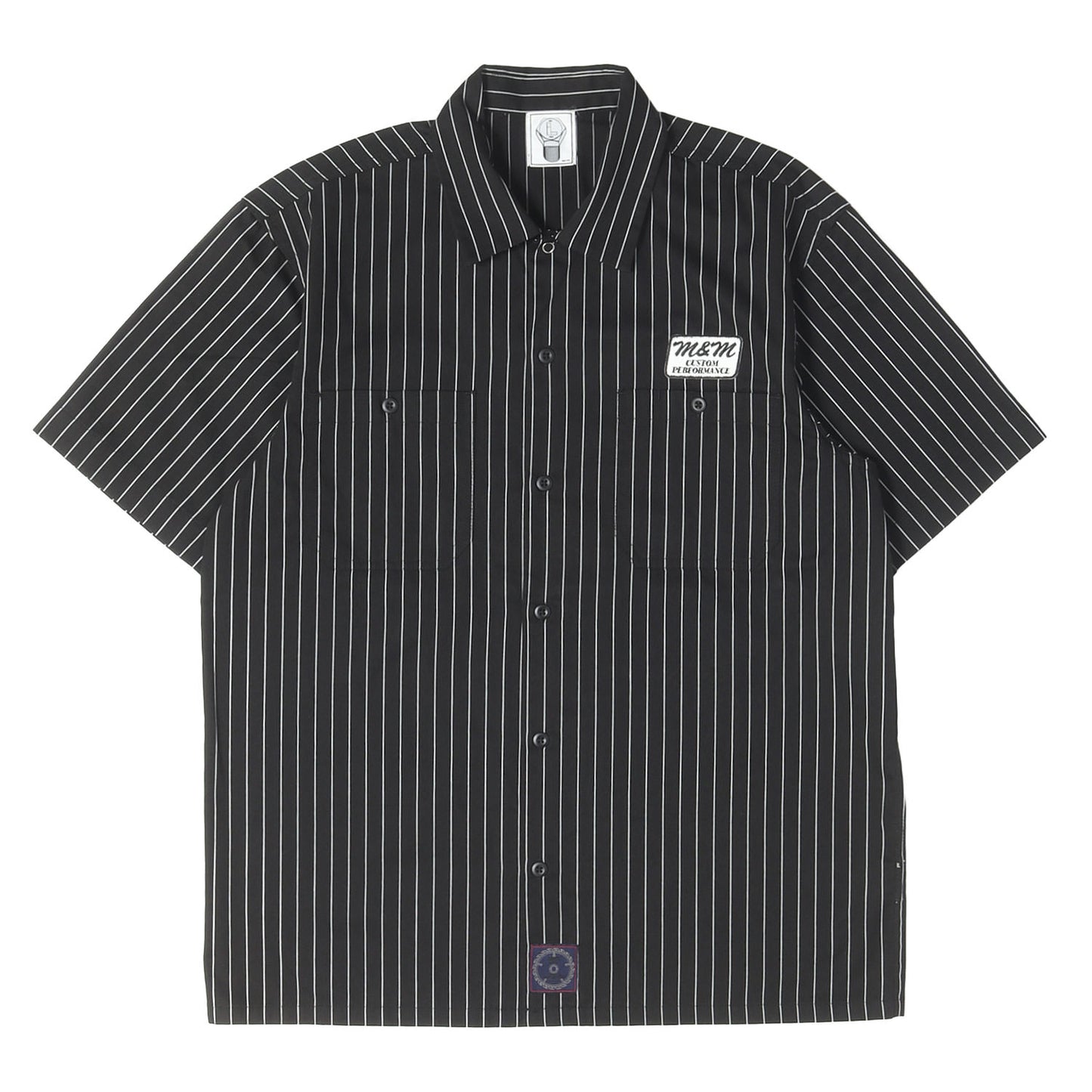 21SS ワッペン付き ピンストライプ ワーク 半袖シャツ(STRIPE WORK SHIRT BLACK)