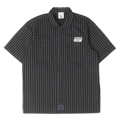21SS ワッペン付き ピンストライプ ワーク 半袖シャツ(STRIPE WORK SHIRT BLACK)