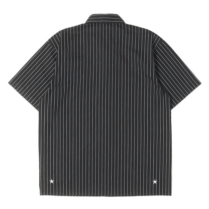 21SS ワッペン付き ピンストライプ ワーク 半袖シャツ(STRIPE WORK SHIRT BLACK)