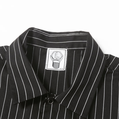 21SS ワッペン付き ピンストライプ ワーク 半袖シャツ(STRIPE WORK SHIRT BLACK)