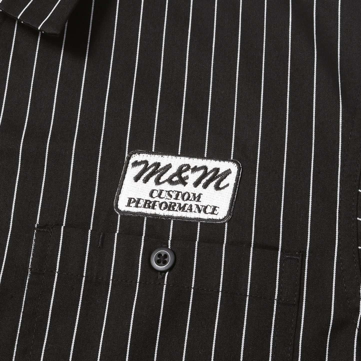 21SS ワッペン付き ピンストライプ ワーク 半袖シャツ(STRIPE WORK SHIRT BLACK)
