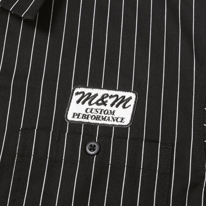 21SS ワッペン付き ピンストライプ ワーク 半袖シャツ(STRIPE WORK SHIRT BLACK)