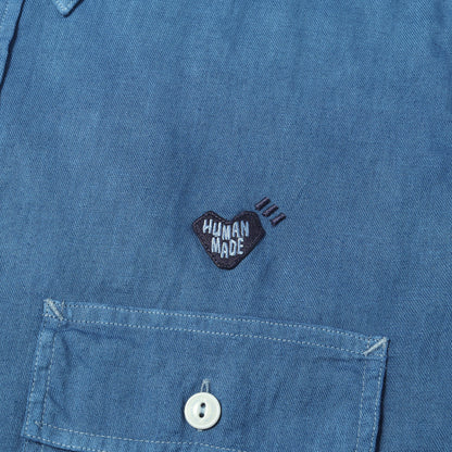 26SS 人間製 インディゴ染め コットン/リネン ワークシャツ(INDIGO DYE WORK SHIRT)