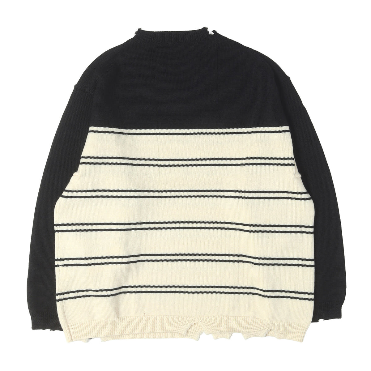 ダメージ加工 ボーダー Vネック ウールニット セーター(Stripe Damaged Sweater)
